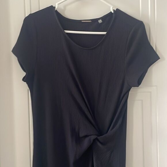 Elie Tahari Navy Short Sleeve Ribbed Twist Waist Maxi Dress - Picture 2 of 6